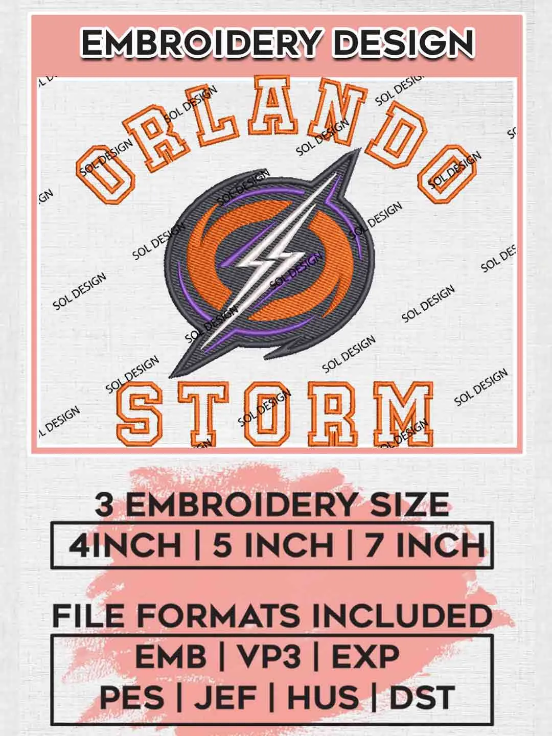 Orlando Storm UFL Embroidery Design, Football League Embroidery files, Sport Machine embroidery designs, 3 sizes, Instant Download