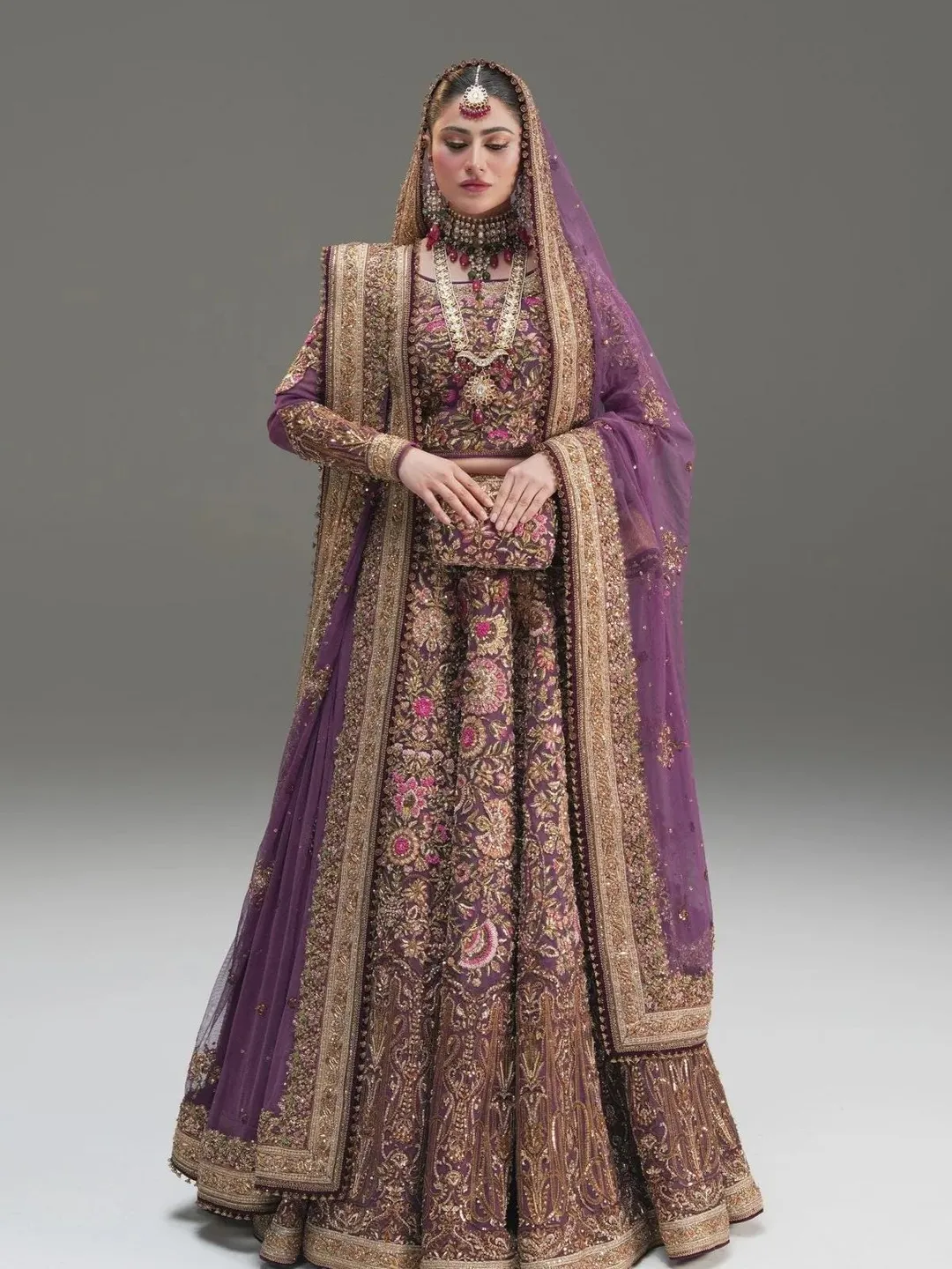 purple pakistani bridal dresses Style Purple Wedding Dress Pakistani Classy Purple Designer Pakistani Wedding Long Trail Gown With