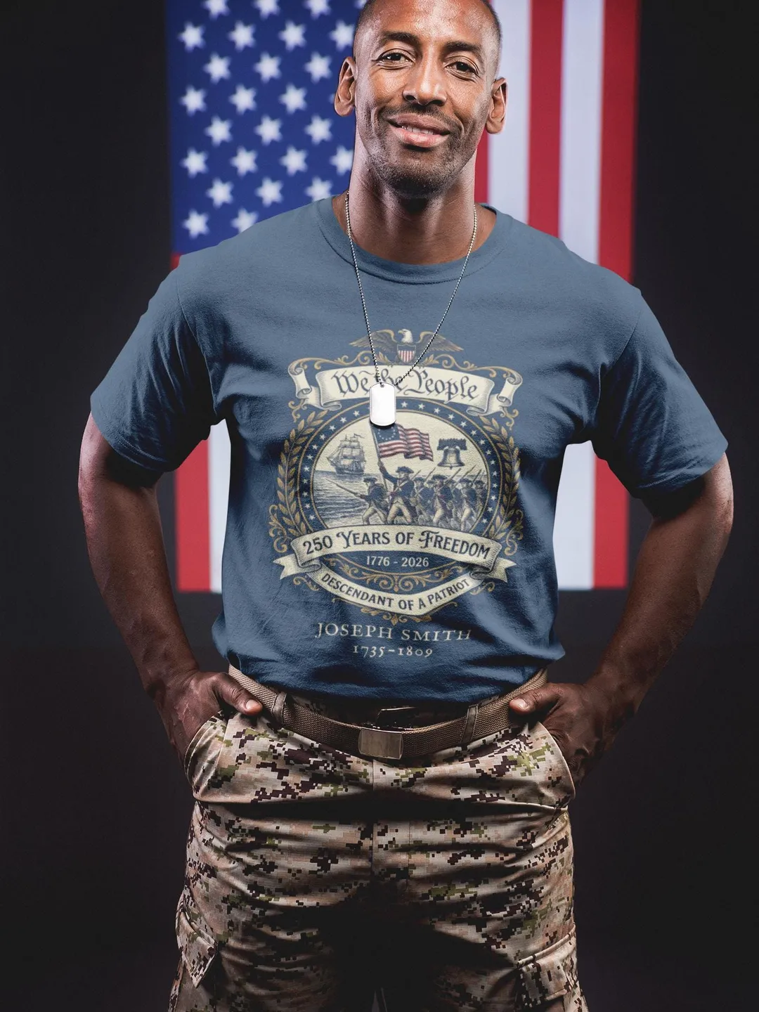 Custom Patriot Descendant Shirt Unisex 1776-2026 USA 250 Commemorative Tee | Personalized Revolutionary War Ancestor | Vintage We The People