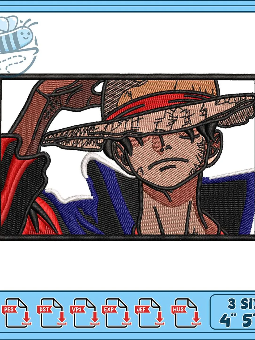 Monkey D Luffy Embroidery Design, Straw Hat Anime Machine Embroidery File, One Piece Patch, Instant Download PES DST