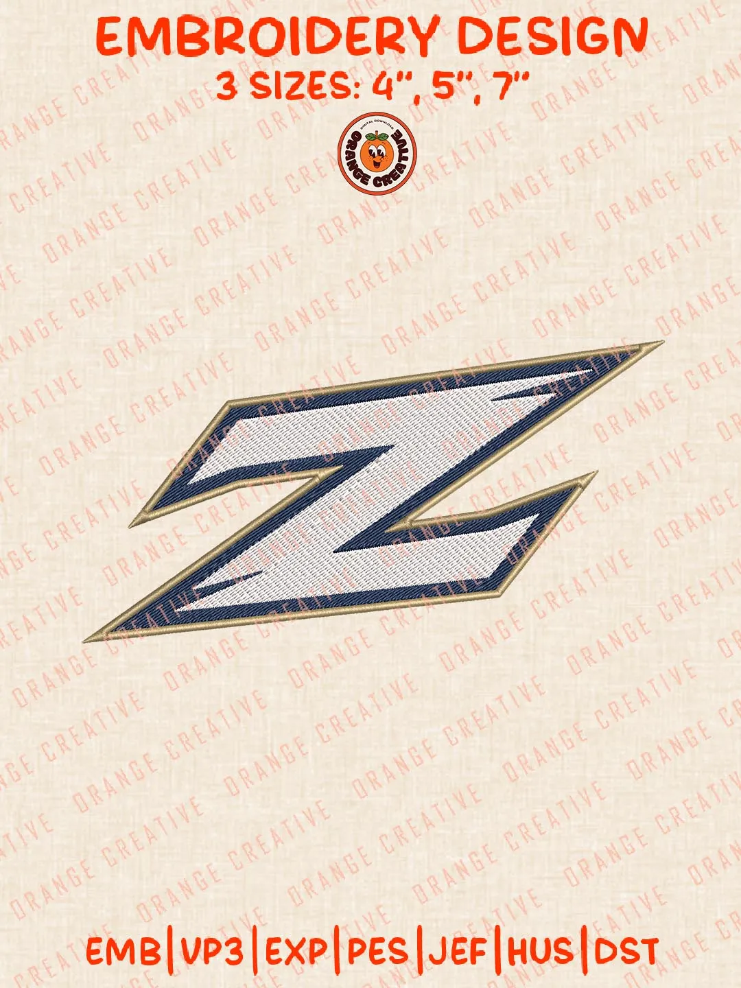 Akron Zips NCAA Logos Embroidery Design Files, NCAA Logos Embroidery Designs, Machine Embroidery Files, 4 Sizes, Custom Sizes