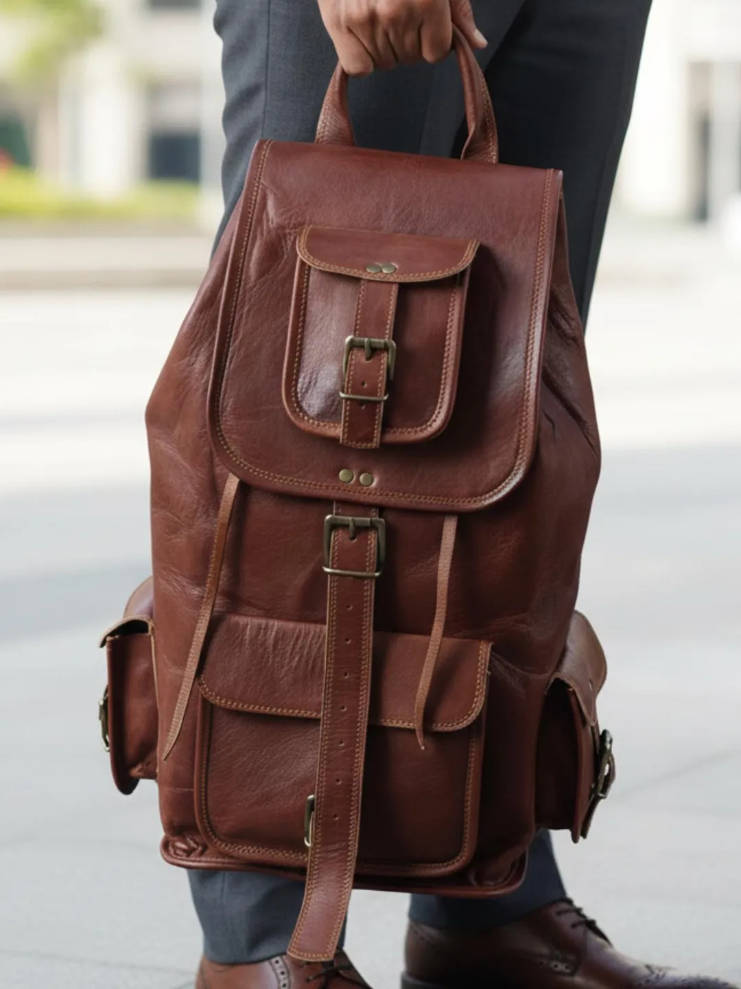 Leather Backpack for Men Women, Handmade Vintage Brown Leather Rucksack ...