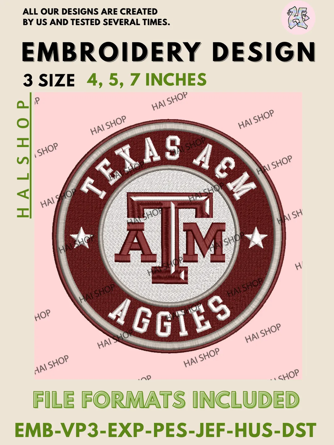 NCAA Texas A&M Aggies Team Mascot Logo Machine Embroidery Design Files, Texas A&M University College Sports Embroidery, Digital Download