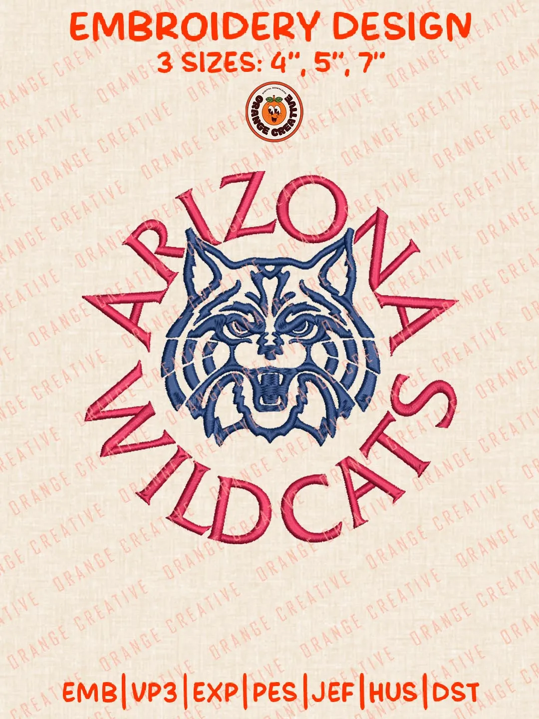 Arizona Wildcats NCAA Embroidery Design, NCAA Team Logo Embroidery Design, Machine Embroidery Design File, 4 Sizes, Custom Size, Digital Download