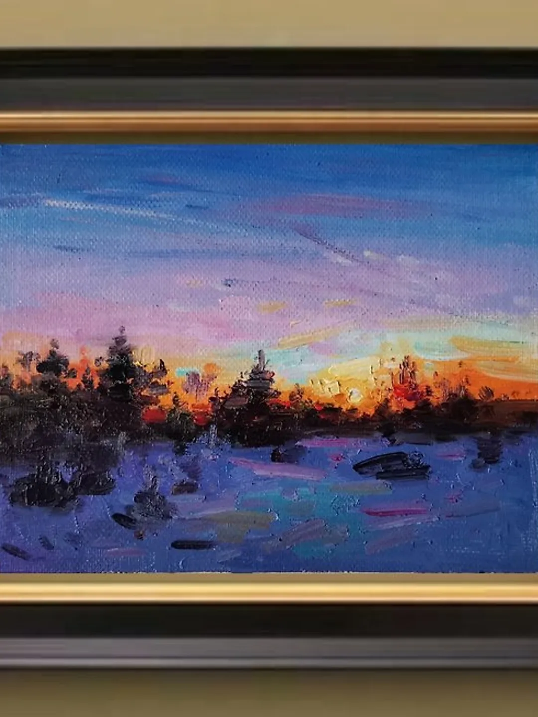 Sunset Painting Original Art Small Impasto Oil Painting Landscape Painting 手工油畫