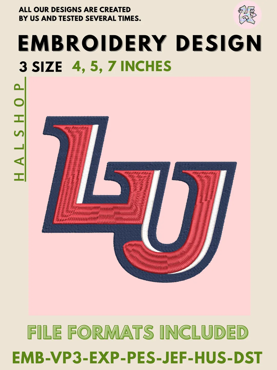 NCAA Liberty Flames College Team Logo Embroidery Design – Classic Round Pattern, Machine Embroidery Files, Digital Instant Download