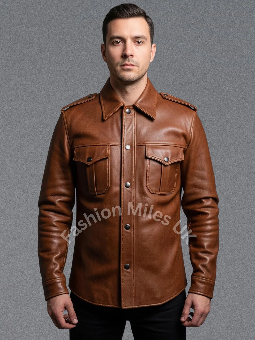 Men's Sheep Leather Shirt–Genuine Lambskin Button-Up–Handmade full