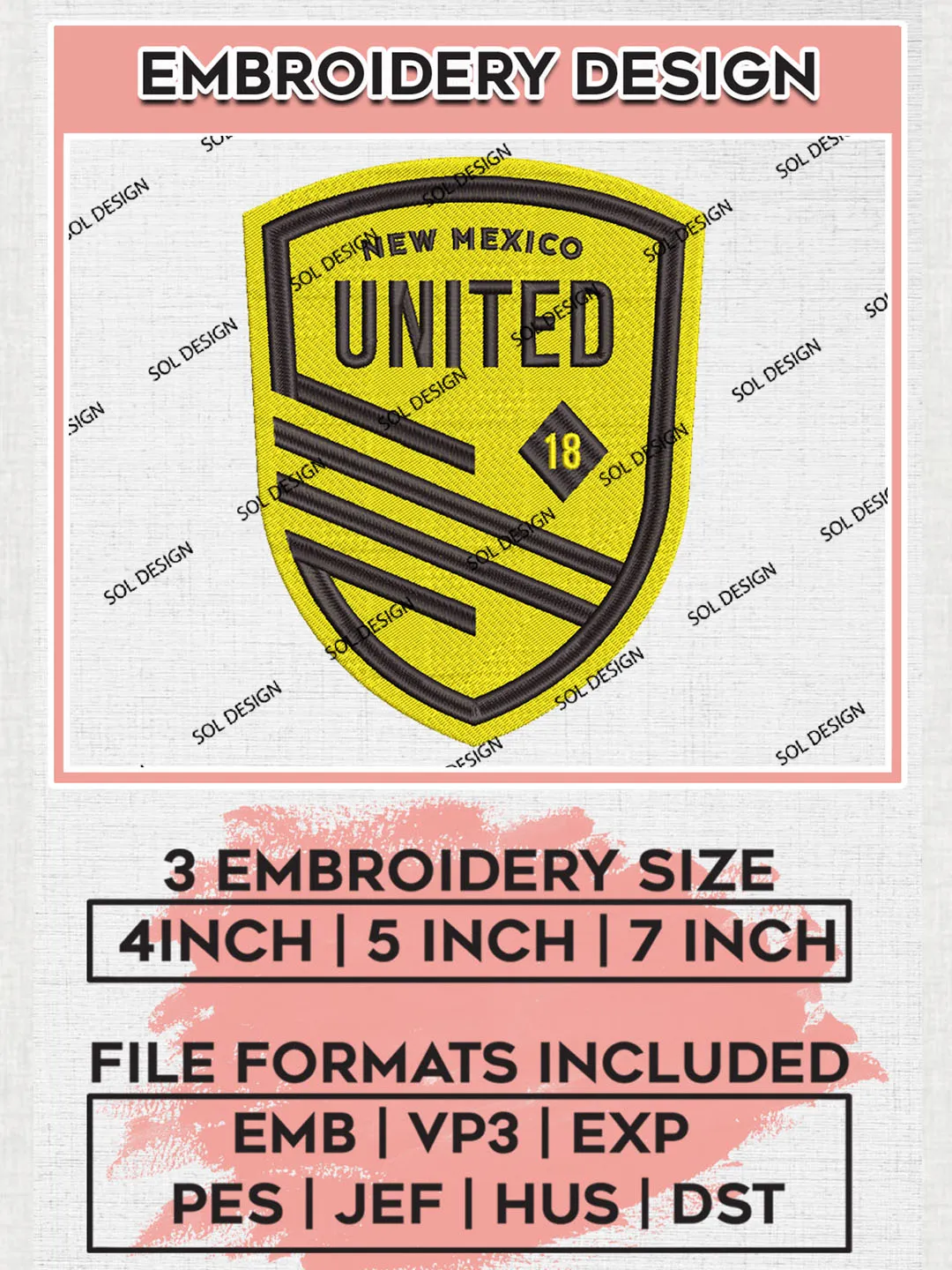 USLC New Mexico United Logo Embroidery Designs, USLC New Mexico United Embroidery Design, USLC Embroidery Design Files, USLC Logo, 3 sizes, Machine embroidery Files, Digital Download