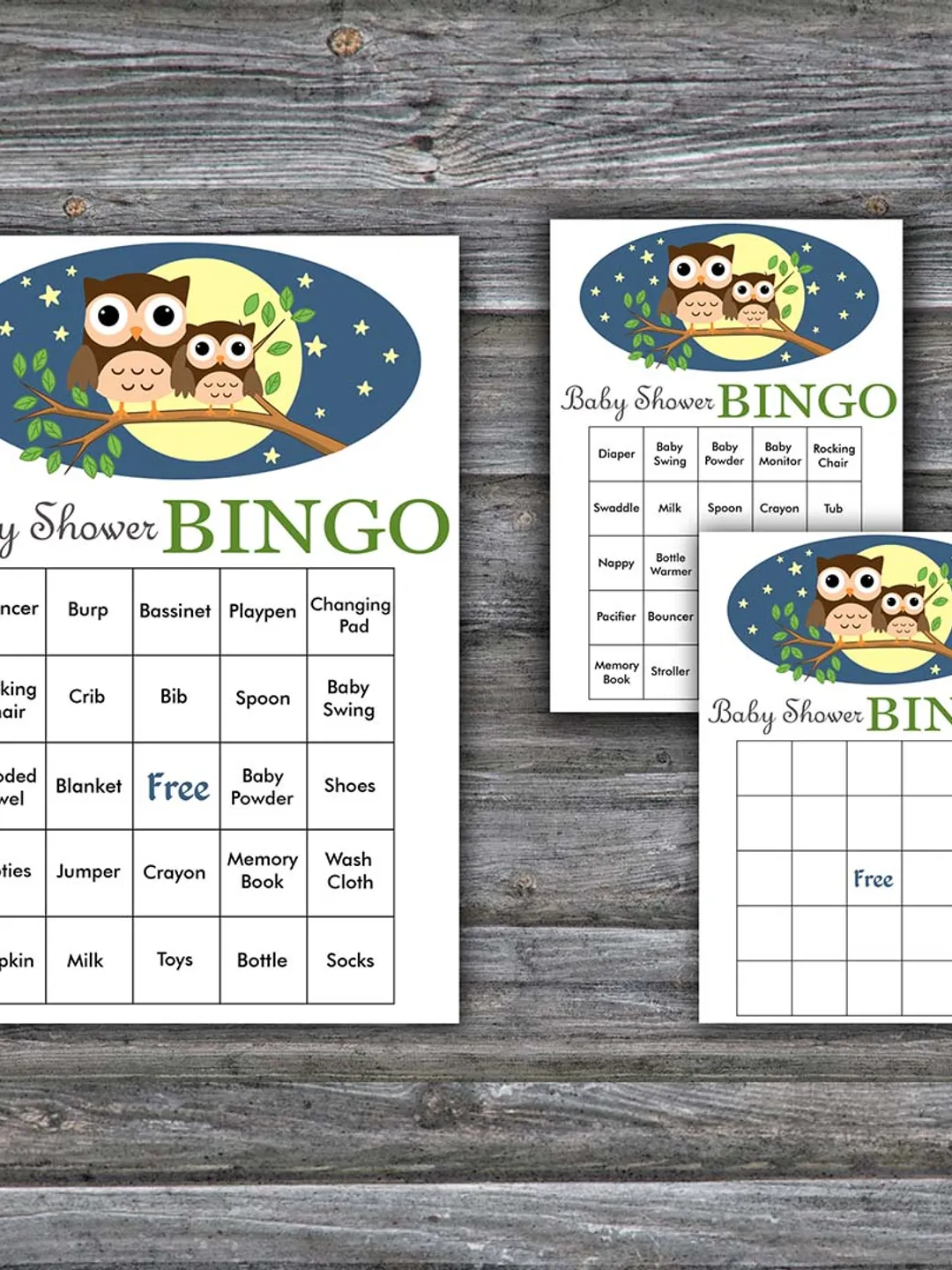 60 Owl Theme Baby Shower Bingo Cards,Woodland animals Baby Shower Bingo Games,Printable Baby Shower Bingo Cards--365
