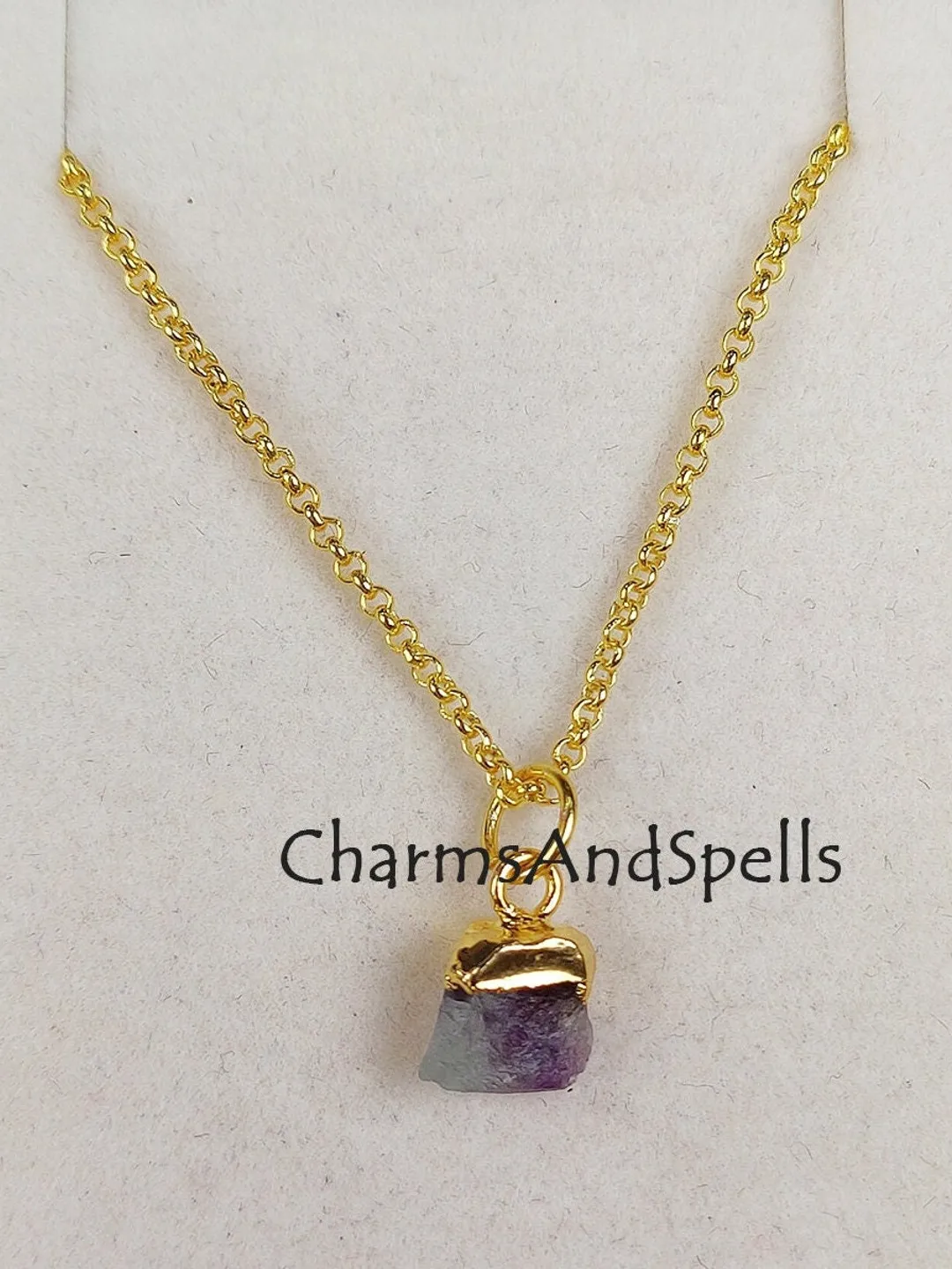 Rainbow Fluorite Rough Bead Pendant, 14K Gold Plated Necklace, Gemstone Pendant, Fluorite Raw Pendant, Stacking Pendants, Gift For Her