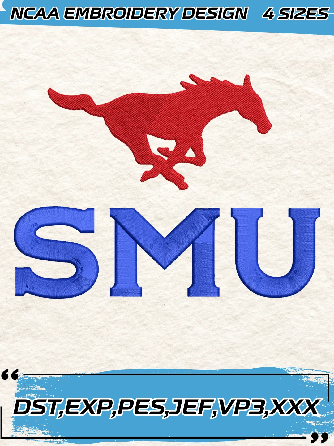 SMU Mustangs Secondary Logos Embroidery Design,NCAA Logo Embroidery Design,Machine Embroidery Design File,4 Sizes, Digital Download