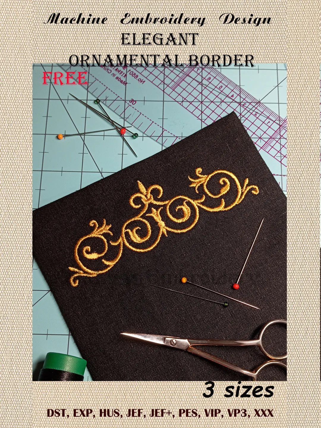 Elegant ornamental border free embroidery design