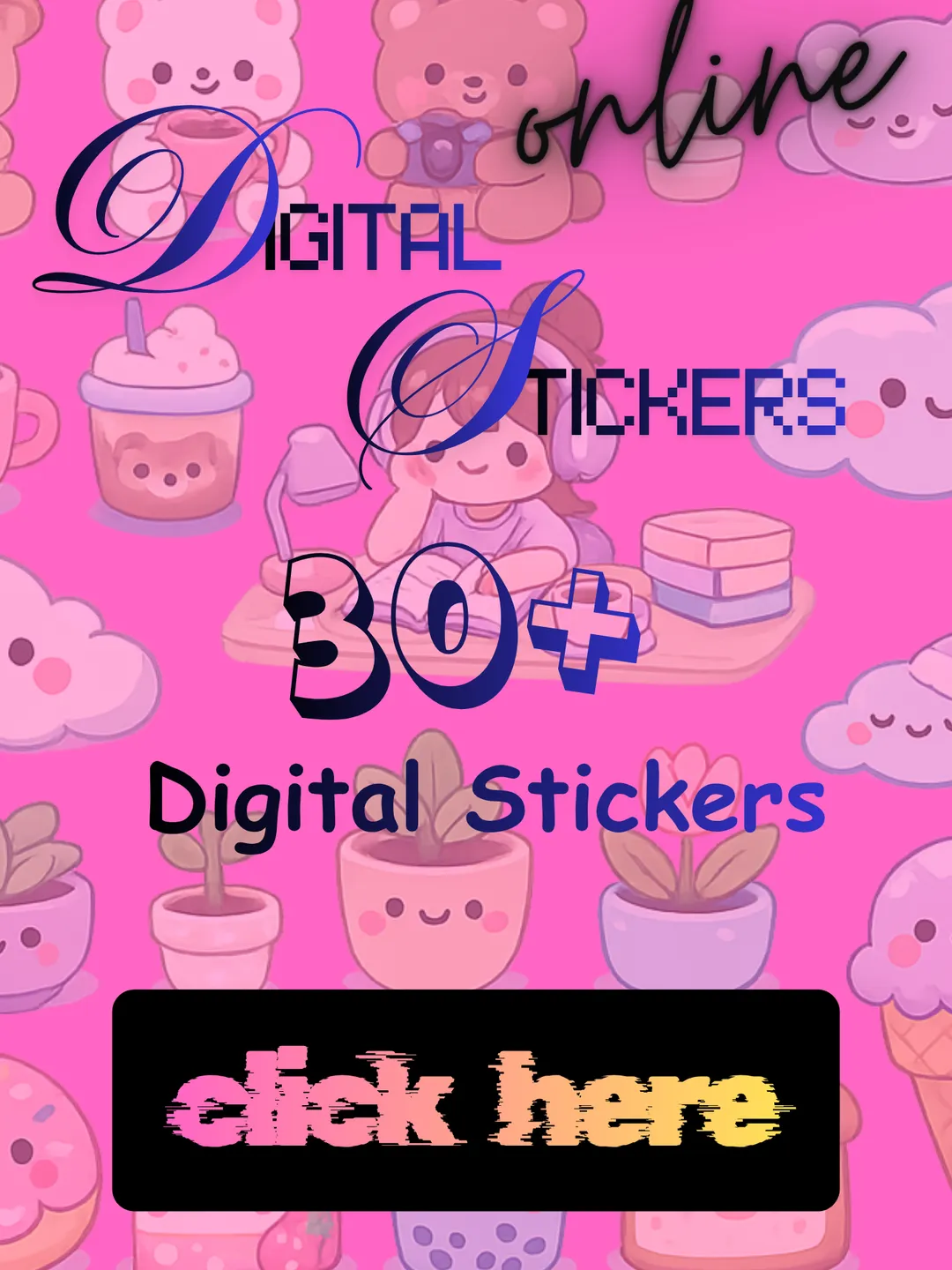 Cute Kawaii Teddy Bear & Daily Words Digital Stickers | Pastel Planner ...