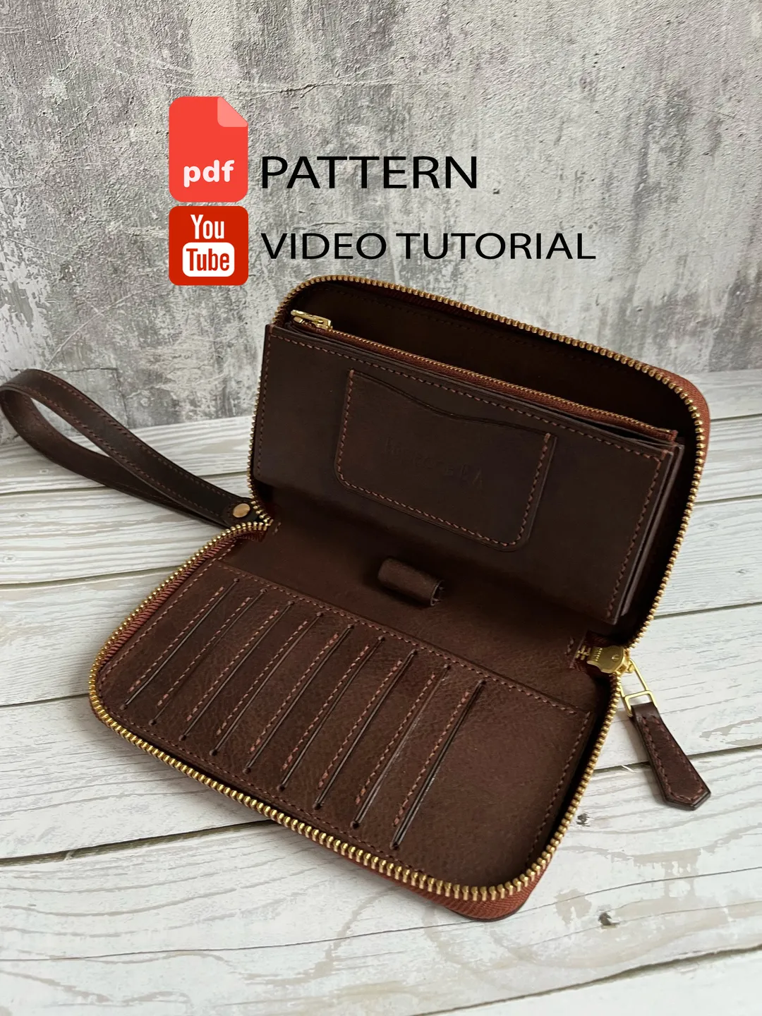 PDF Pattern of a men's clutch with a zipper - Download PDF & video TUTORIAL. Zipper wallet.