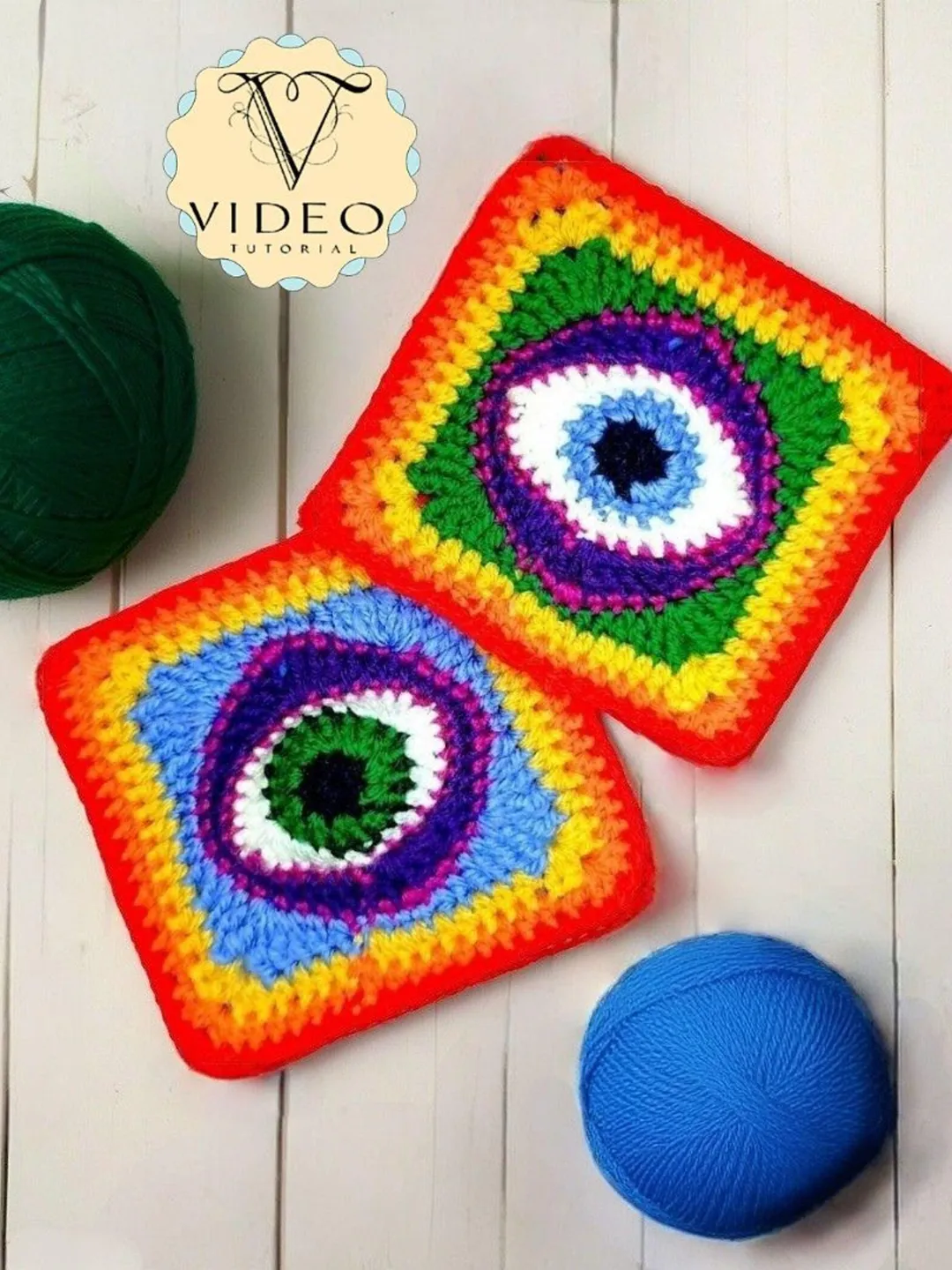 Nazar Evil Eye Granny Square Crochet Pattern - Ancient Amulet Protection Wall Hang (Video Tutorial)