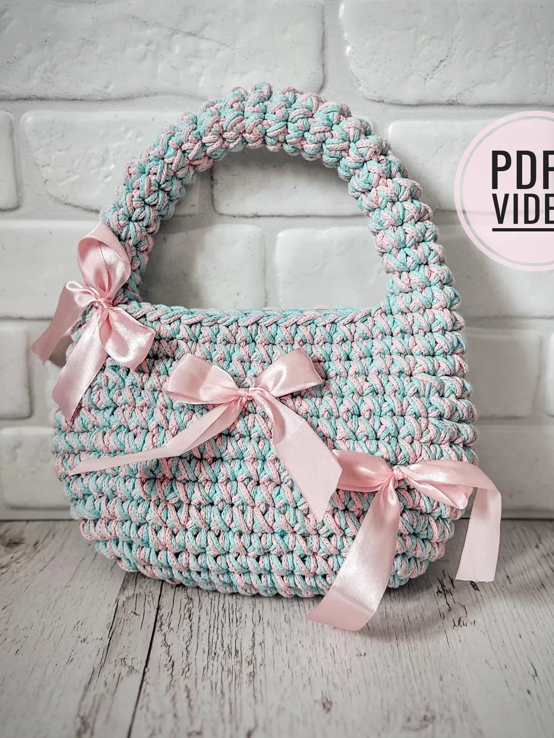 Crochet pattern bow easy trendy handbag PDF digital instant download and video tutorial, shoulder bag, furry bag, egg bag, hobo bag, tote