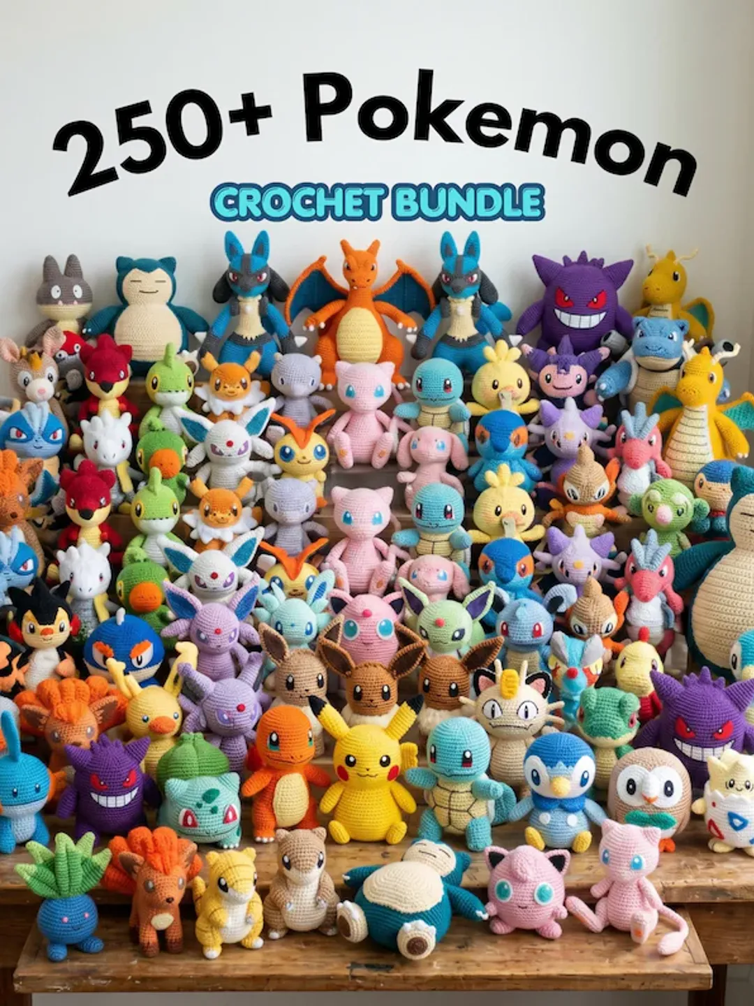 250+ Pokemon-inspired Crochet Pattern Bundle PDF – Mega Amigurumi Pack, Pikachu,dragonite, Eevee, Gengar, Squirtle & More, English Patterns