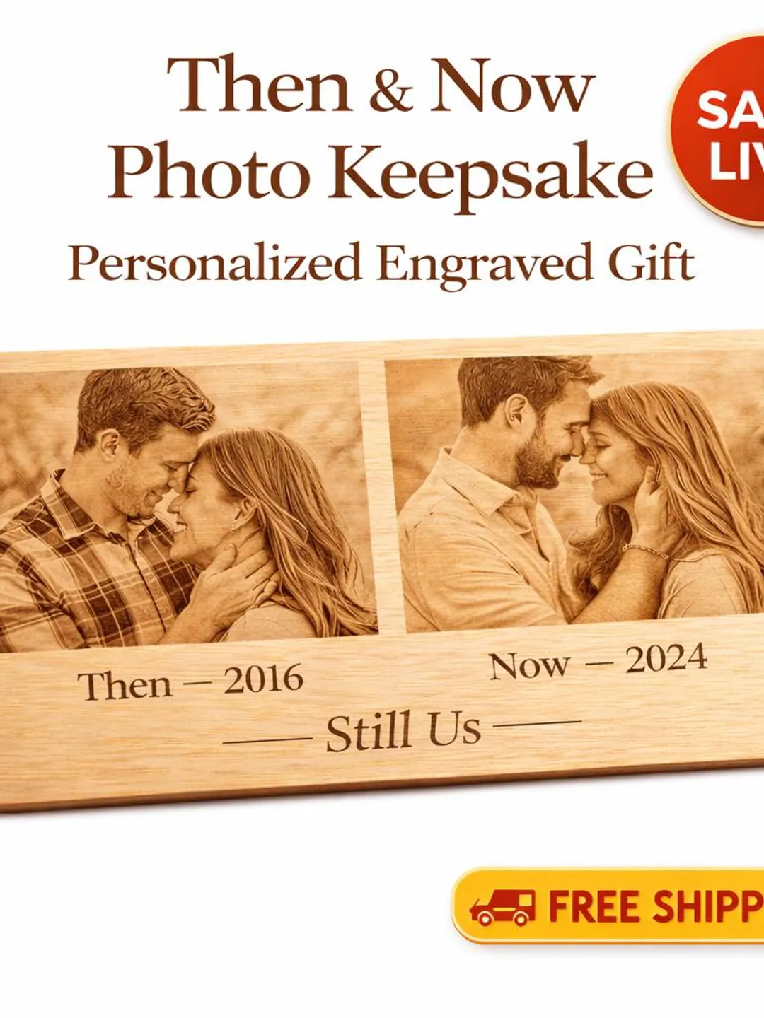 Personalized Couple Photo Gift, Before and After Gift, Then and Now Gift, Anniversary Photo Gift, Custom Wooden Engraved Plaque, Gift to him