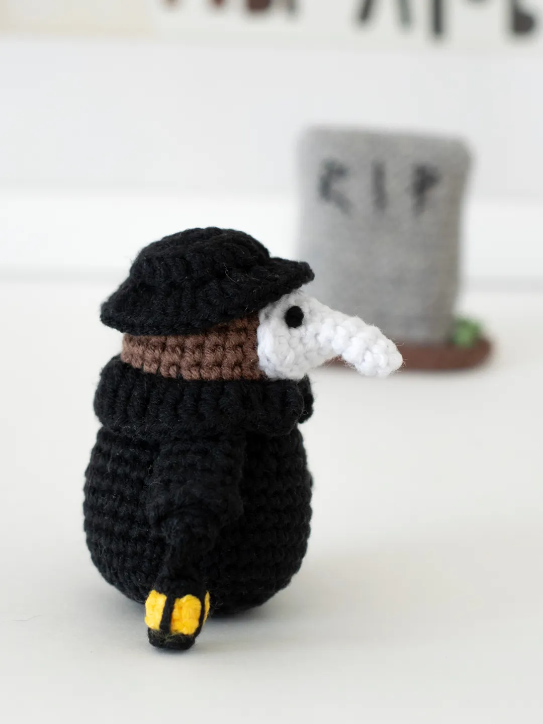 Plague doctor stuffed figurine, gothic art doll, creepy cute toy for Halloween, spooky vibes, horror dark toy