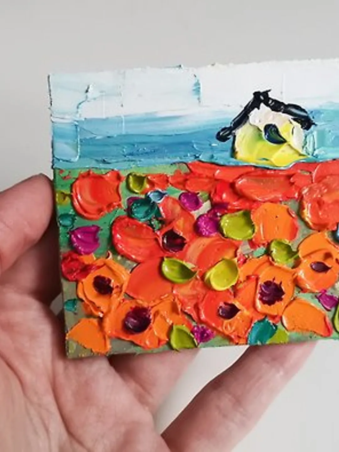 油畫原作 Sunflower Painting 手工油畫 Original Art 油畫 Small house Oil Painting Wall Decor