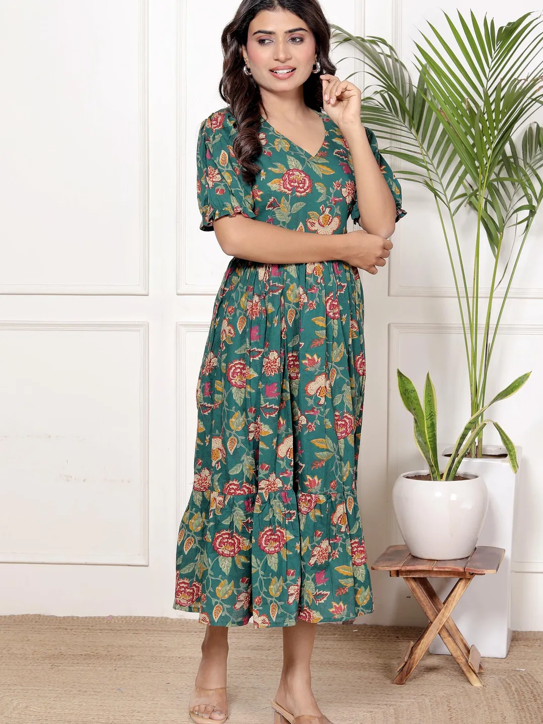 cream floral maternity dress Maxi with Tie Front Size S Bust 34 __label:New Select Pants Size:36W Chiffon | Dimitra Designs