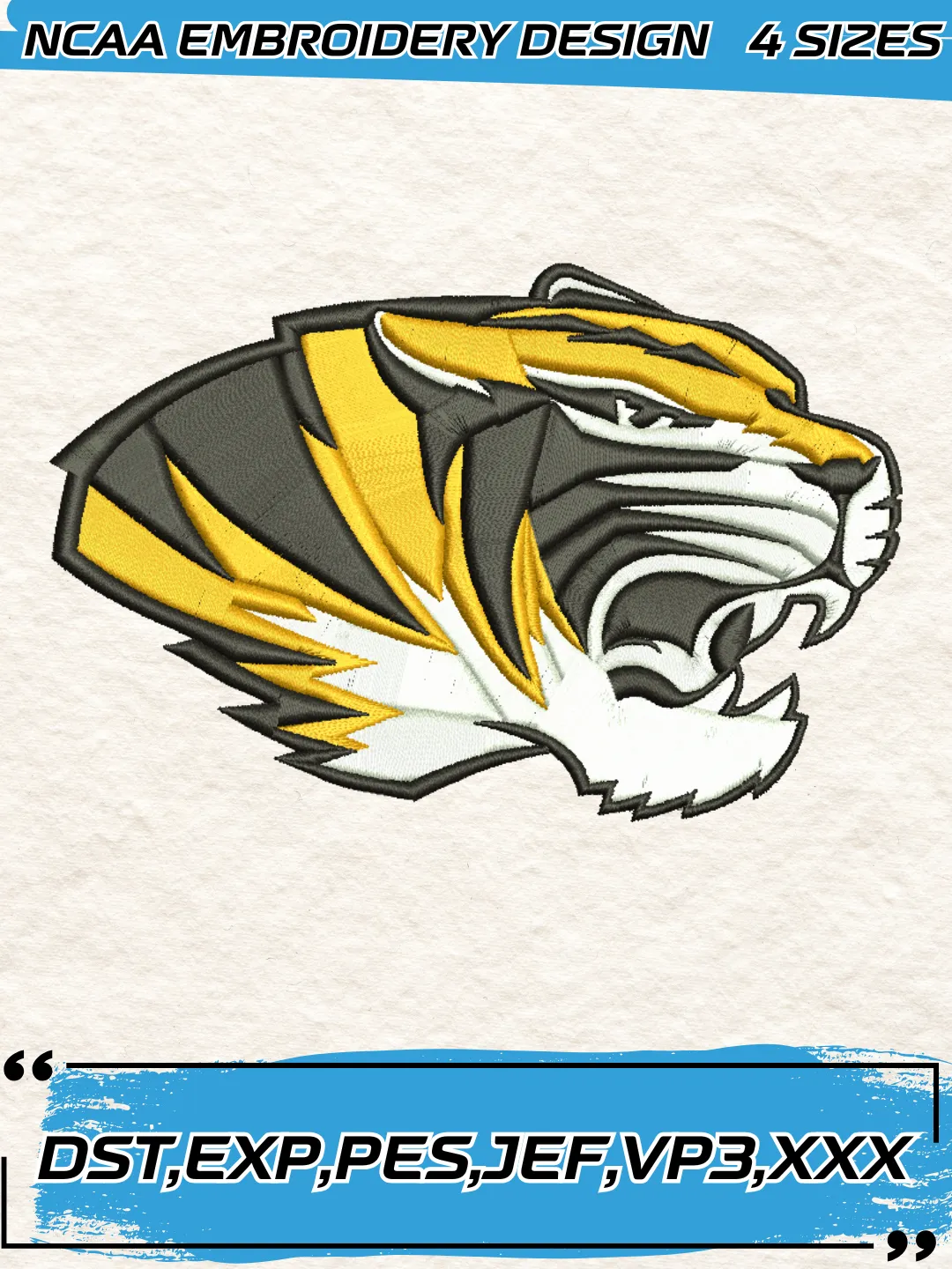 Missouri Tigers Logo Embroidery Design,NCAA Logo Embroidery Design,Machine Embroidery Design File,4 Sizes, Digital Download