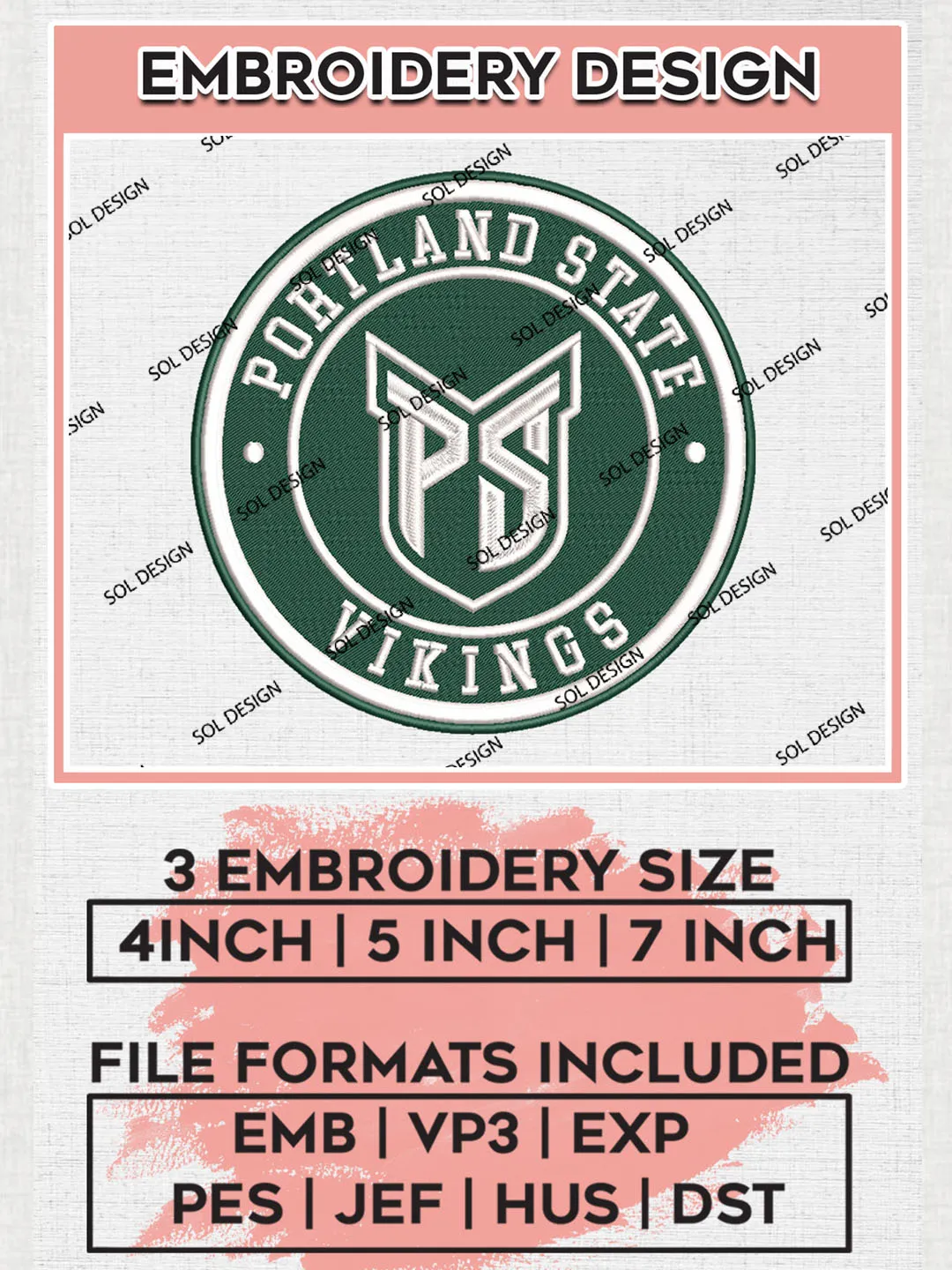 NCAA Portland State Vikings Round Logo Embroidery, NCAA Portland State Vikings Logo Embroidery files, NCAA Teams, Machine embroidery designs, Digital Download
