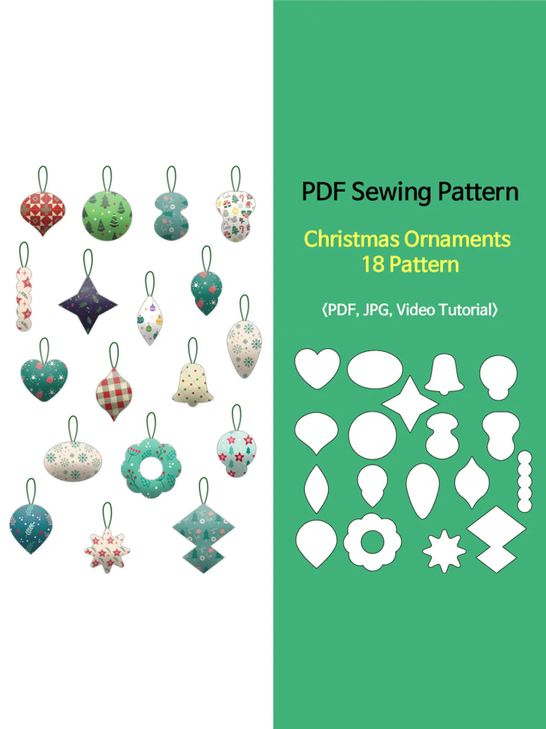 PDF Pattern / Christmas Ornaments 18 PDF Pattern / Sewing pattern for Christmas crafts / Video Tutorial