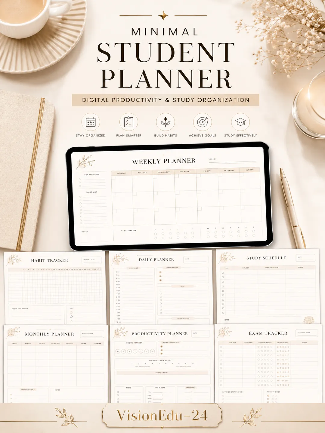 Minimal Student Planner PDF | Digital Study Planner | Printable ...