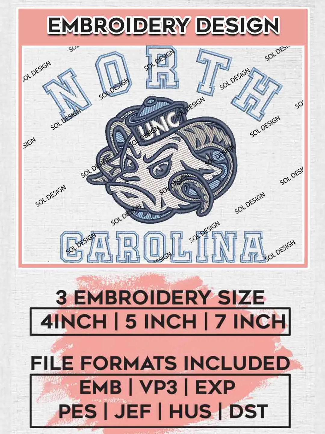North Carolina Tar Heels Logo Embroidery Designs, NCAA Logo Embroidery files, NCAA Team, College Football Team Machine embroidery designs, Digital Download