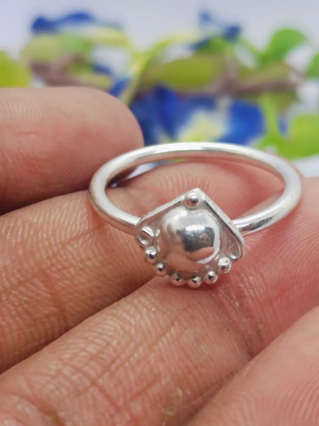 Simple Boho Ring Handmade Sterling Silver Beaded Ring • Minimalist Boho Stacking Jewelry
