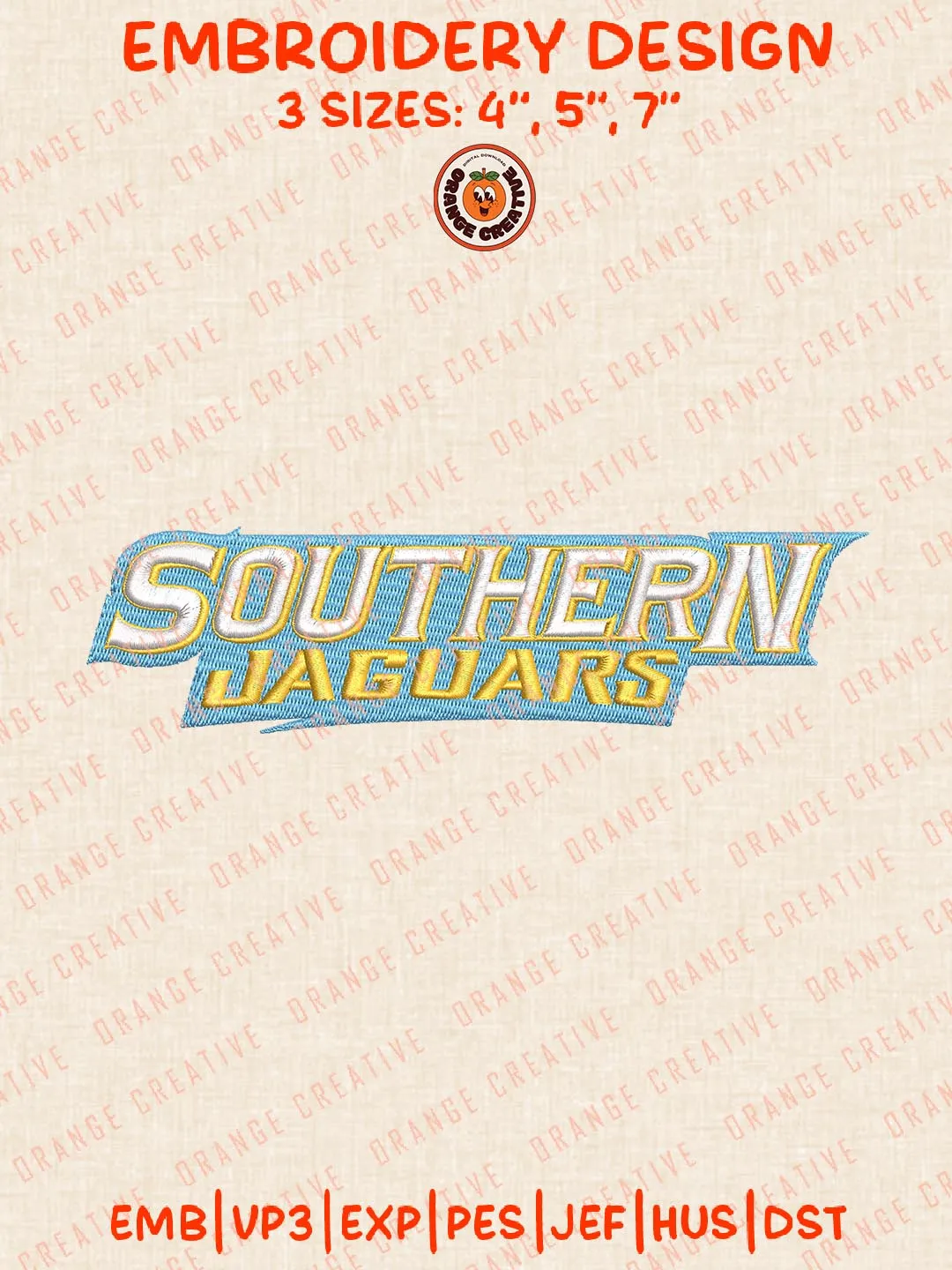 NCAA Southern Jaguars Text Embroidery Design, NCAA Team Logo Embroidery Design, Machine Embroidery Design File, 4 Sizes, Custom Size, Digital Download