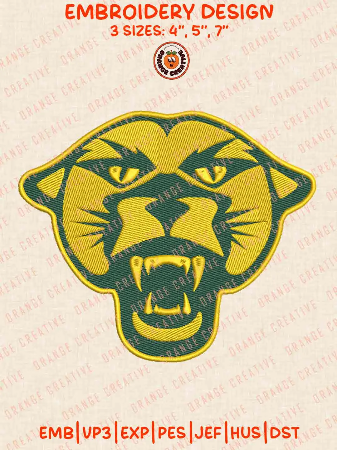 Vermont Catamounts Head Mascot Embroidery Design Files, NCAA Catamounts Team Logos Embroidery Designs, NCAA Machine Embroidery Files, 3 Sizes, Custom Sizes, Instant Download