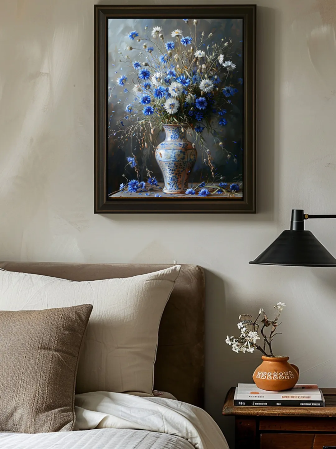 Digital Art, Abstract Painting with Blue Wildflowers, Wall Art Decor 3:4, Digital Print, Flowers in Vase