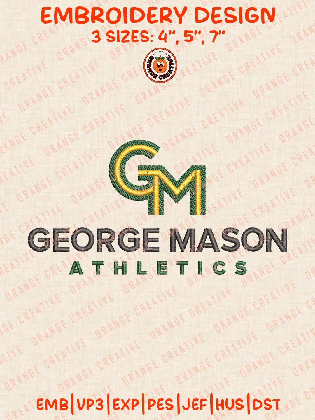 George Mason Athletics Embroidery Design, NCAA George Mason Patriots Team Logo Embroidery Design, Machine Embroidery Design File, 4 Sizes, Custom Size, Digital Download