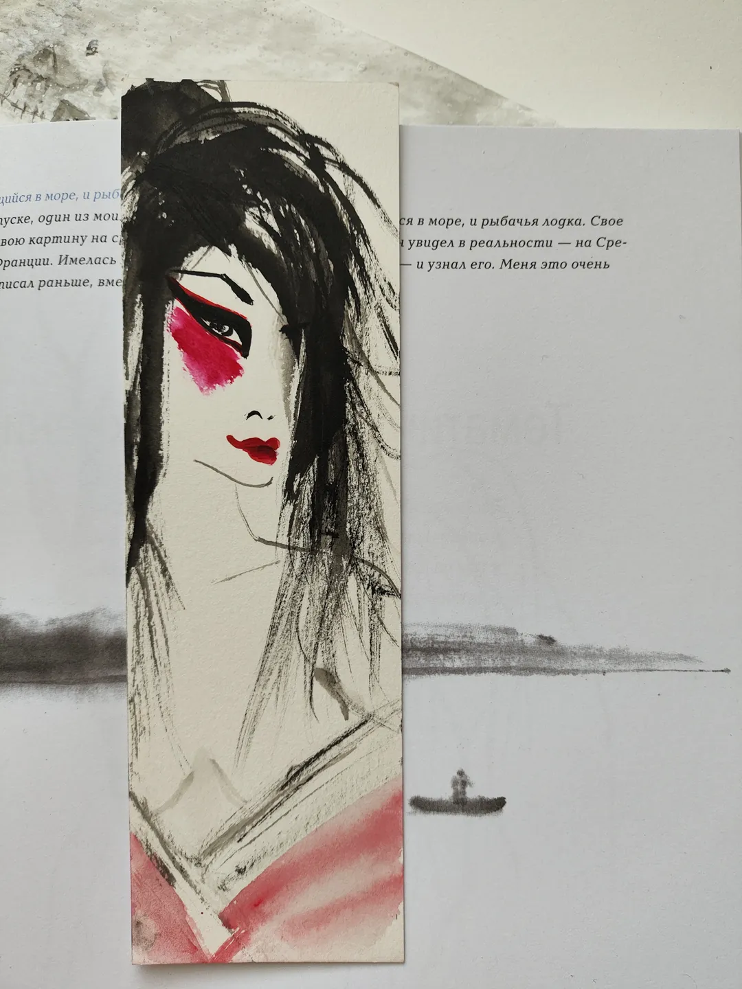 Handpainted bookmark.Original art.Geisha