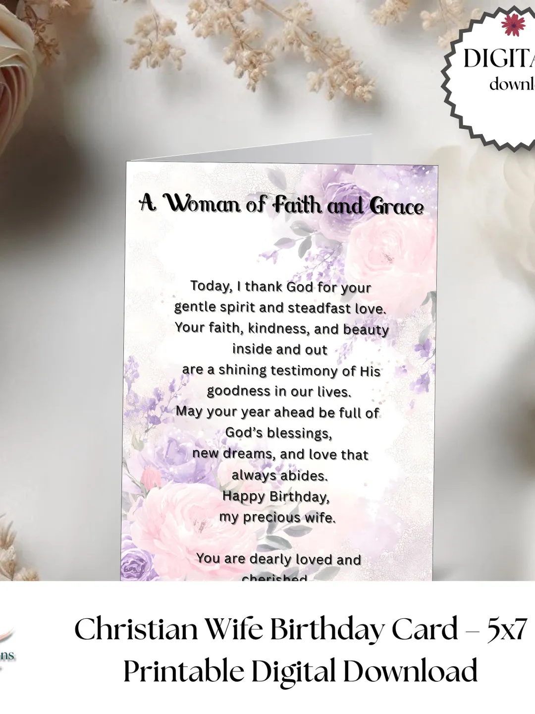Christian Birthday Card for Wife 5x7 Printable | Faith Based Birthday ...