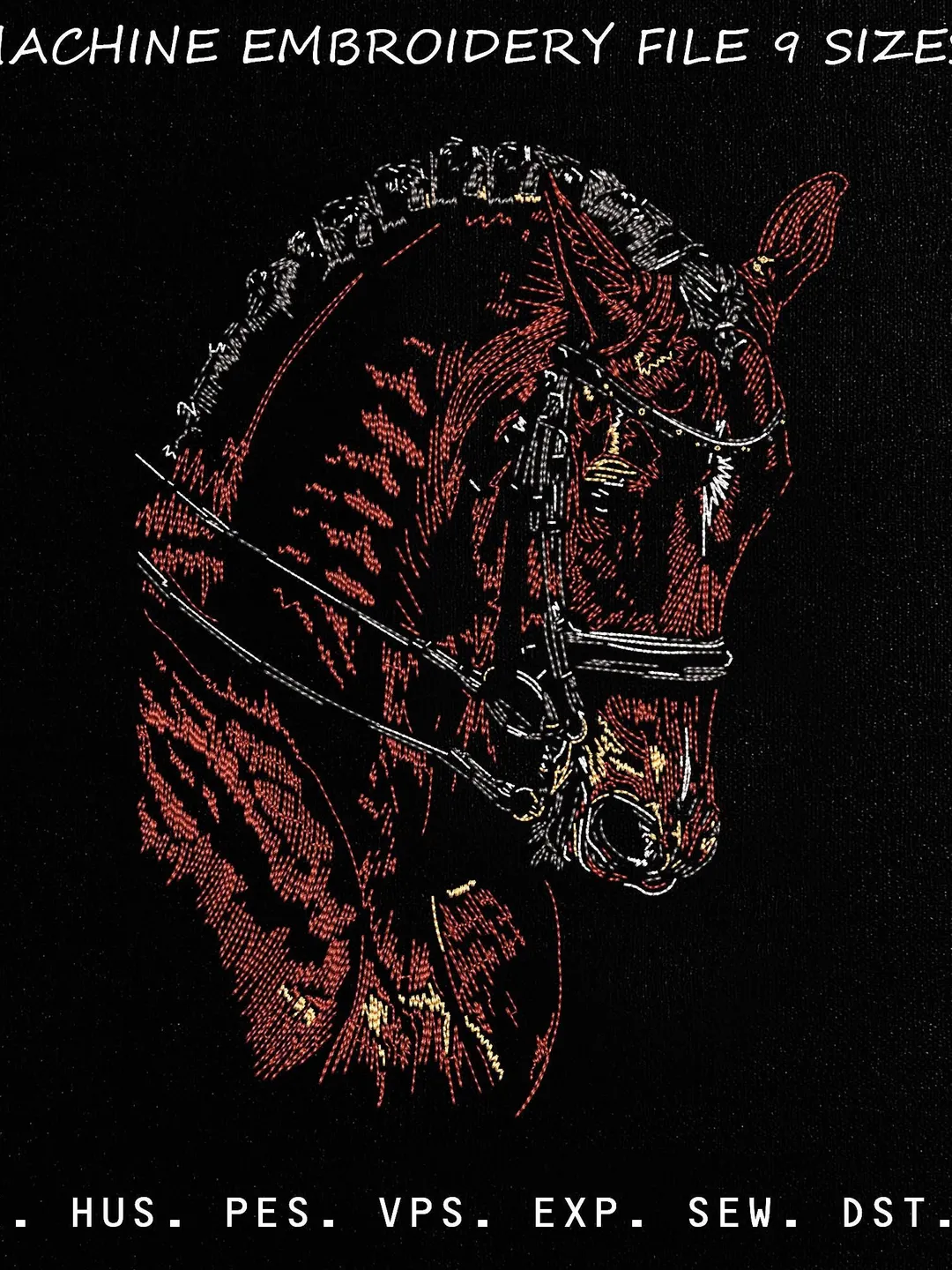 Horse Embroidery Design, Realistic Horse Head Stitch, Anime Embroidery Pattern, Western Stallion Bridle, PES DST JEF Digital File,