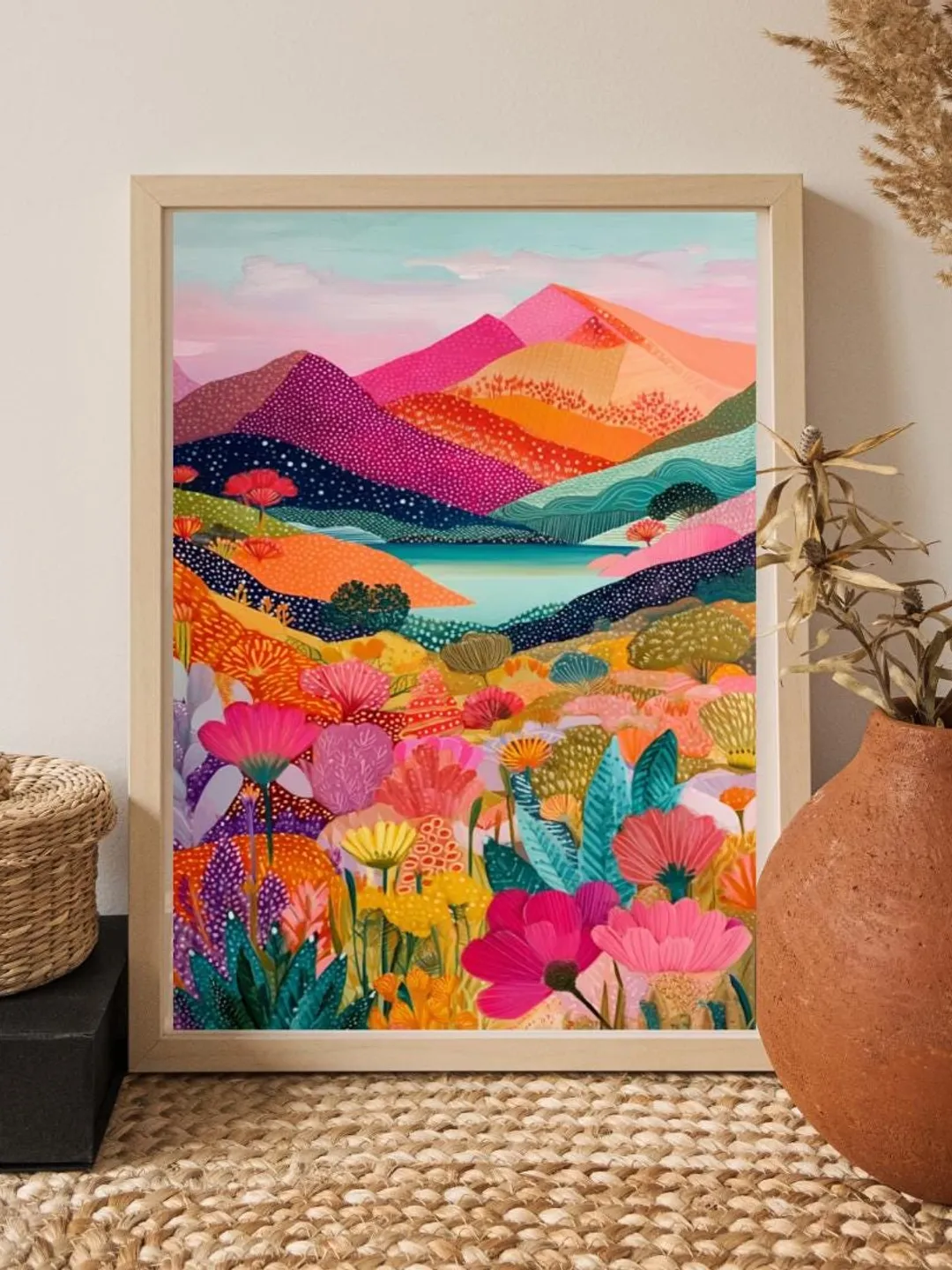 Colorful Mountain Floral Print -Nature Landscape Wall Art -Modern ...