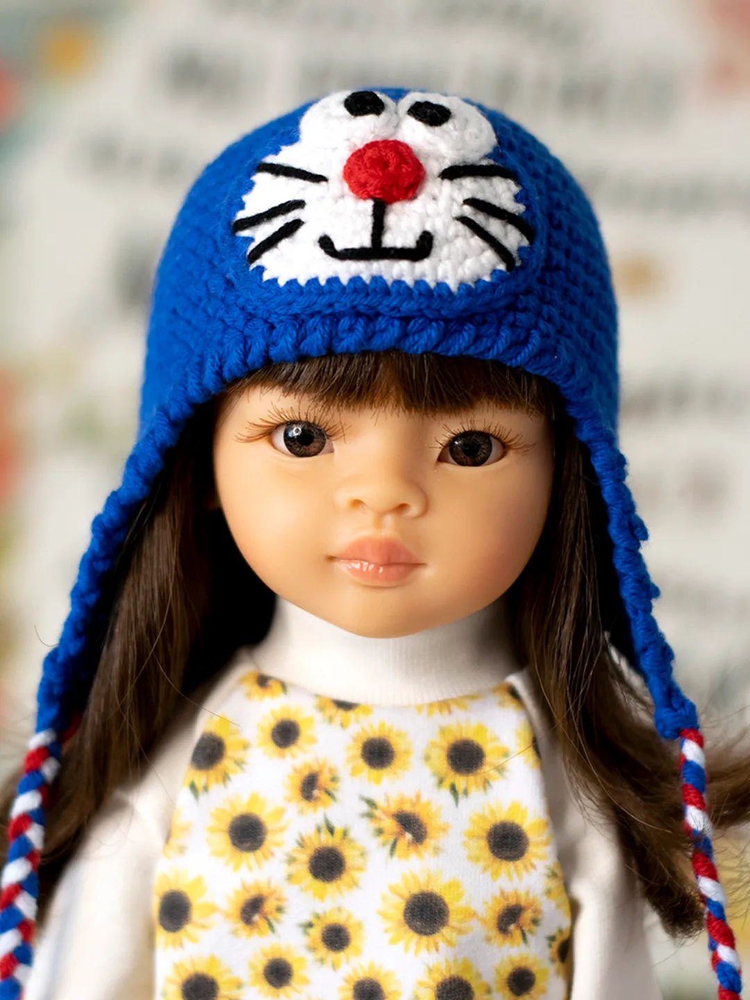Cat Doraemon hat for 13" dolls Paola Reina, Meadowdolls Dumplings, Siblies, Little Darling, doll outfit for Halloween