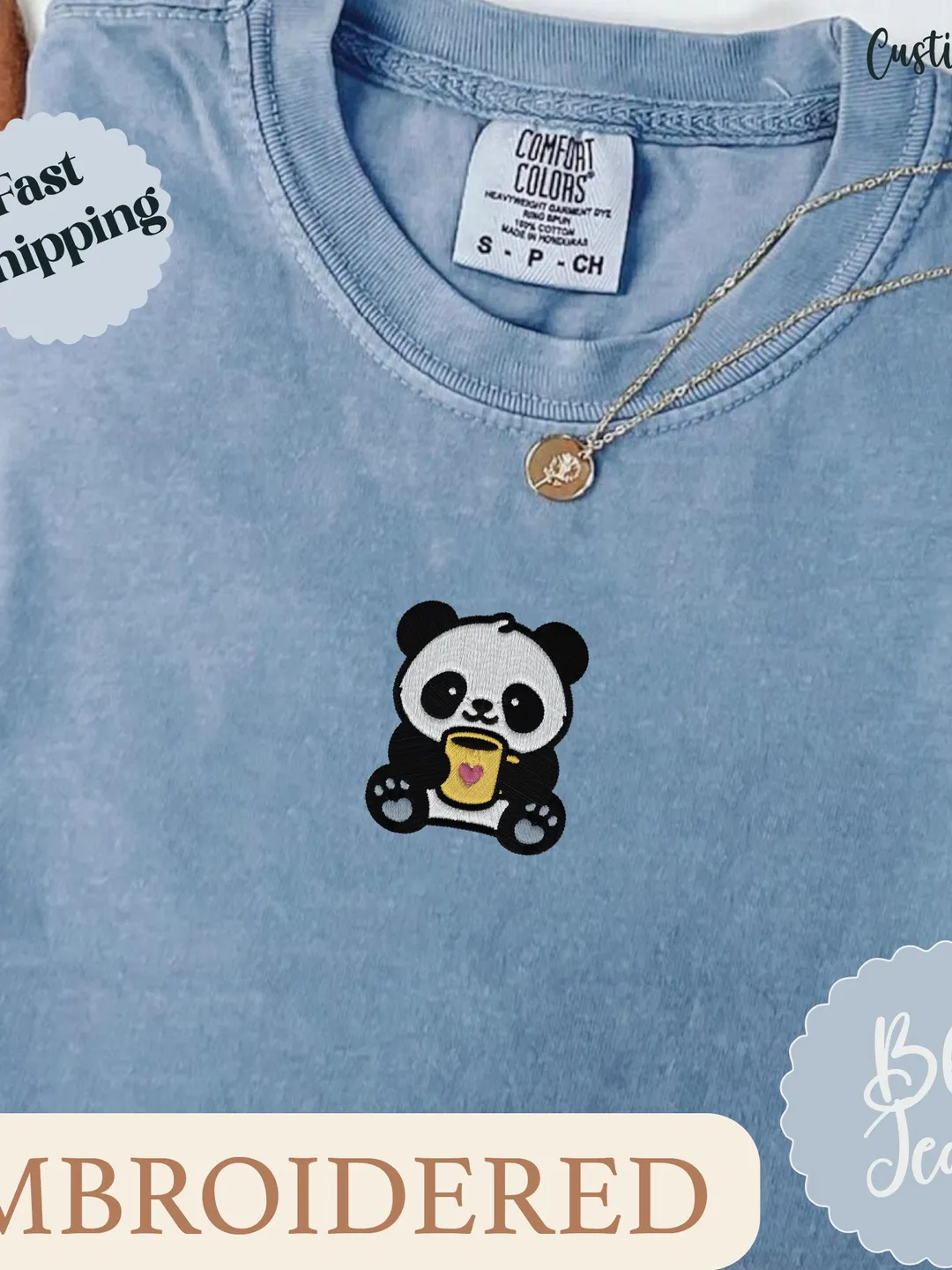 Panda Coffee Love Shirt. Comfort Colors Tee. Comfort Colors® Shirt. Cute Animal Embroidery. Coffee Lover Gift.
