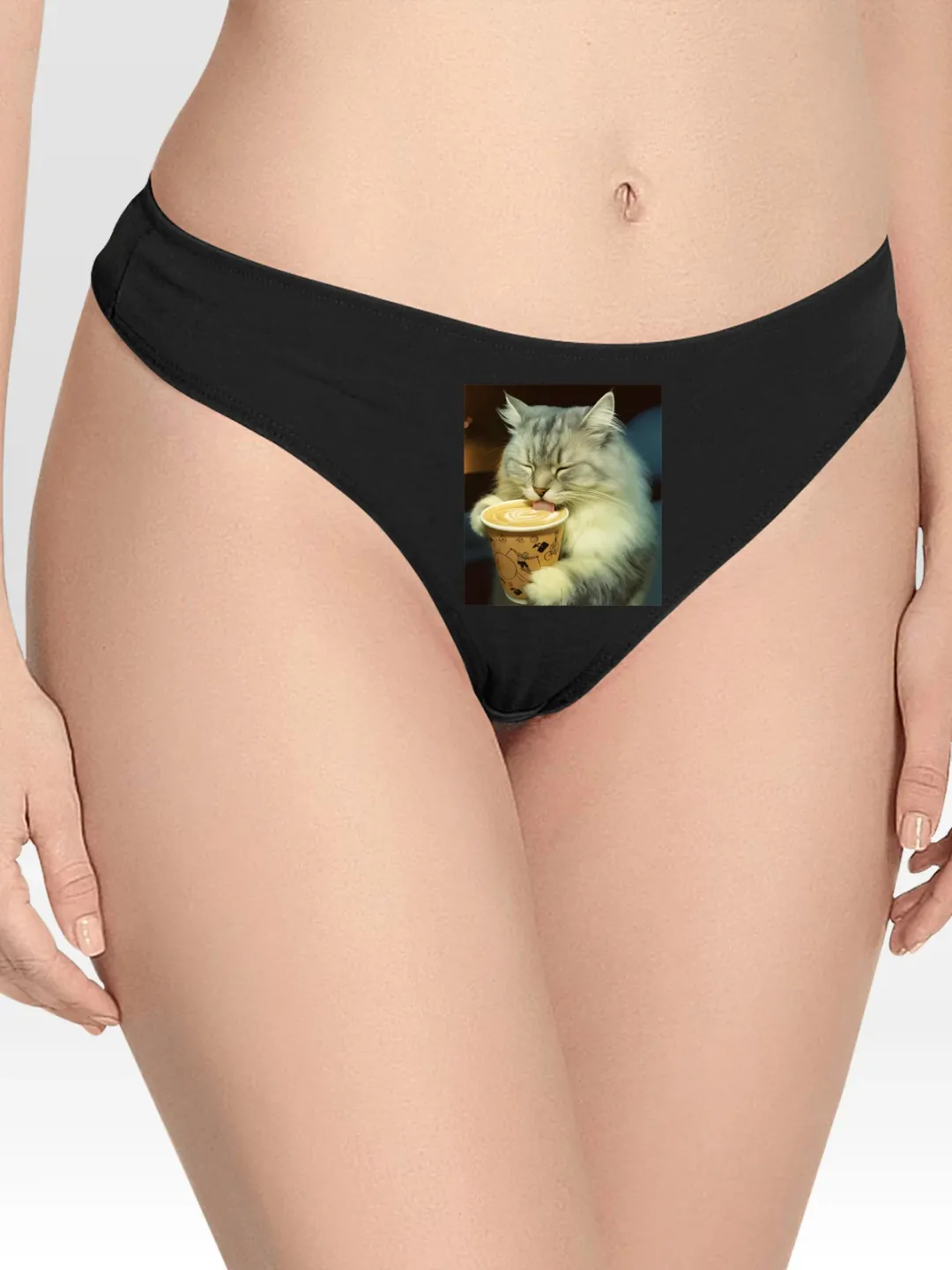 Cat with Coffee Lingerie Thong