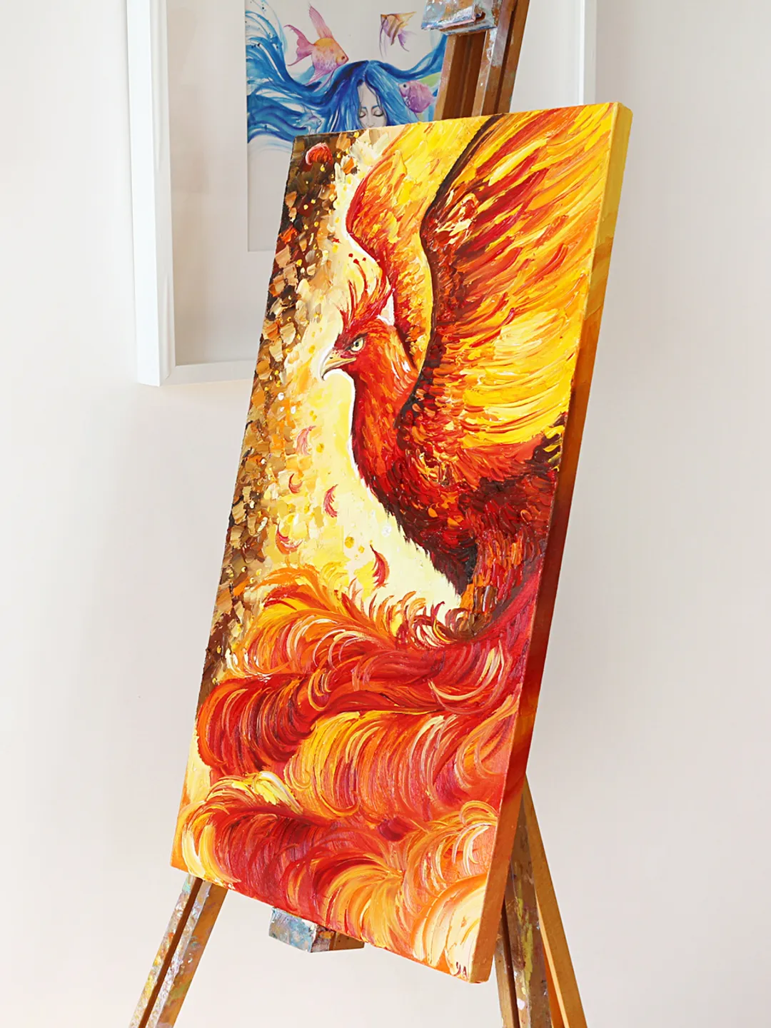 Phoenix Oil Painting Bird Phoenix Original Art Fire Bird Textured