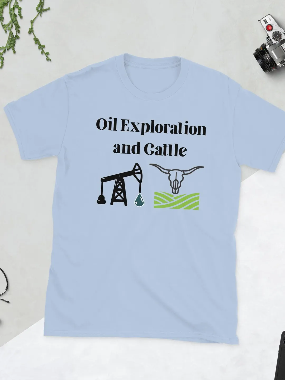 Oil and Cattle Heritage T-Shirt - Vintage Western Industry Graphic Tee - Pumpjack and Longhorn Skull Rancher Gift - Rugged Workwear Apparel