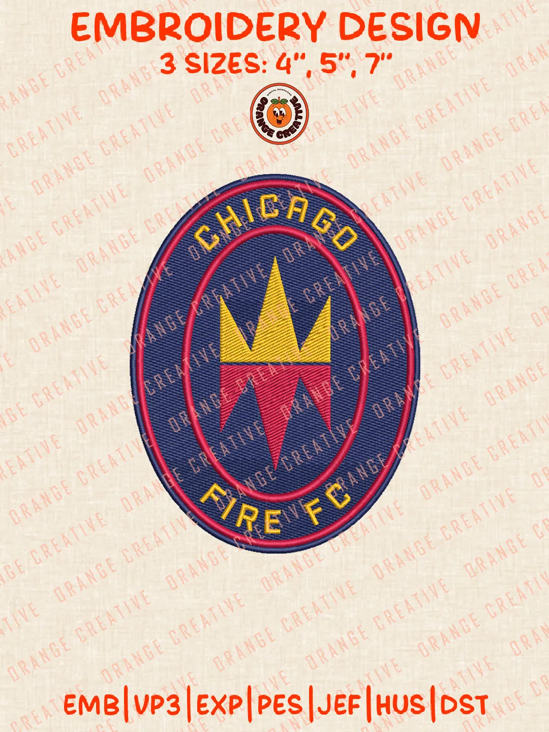 Chicago Fire FC Logo Embroidery Files, Chicago Fire FC Embroidery Designs, League Soccer Machine Embroidery Files, MLS Chicago Fire FC Logo Machine Embroidery, 3 sizes, Digital Download