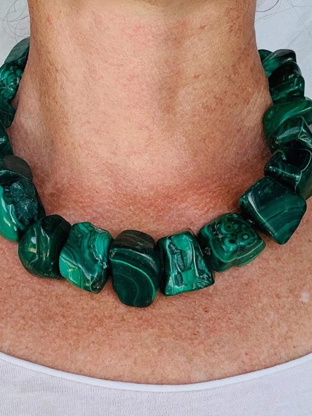 Malachite Beaded Necklace. Chunky Natural Malachite. Handmade Designer Jewelry. 2866