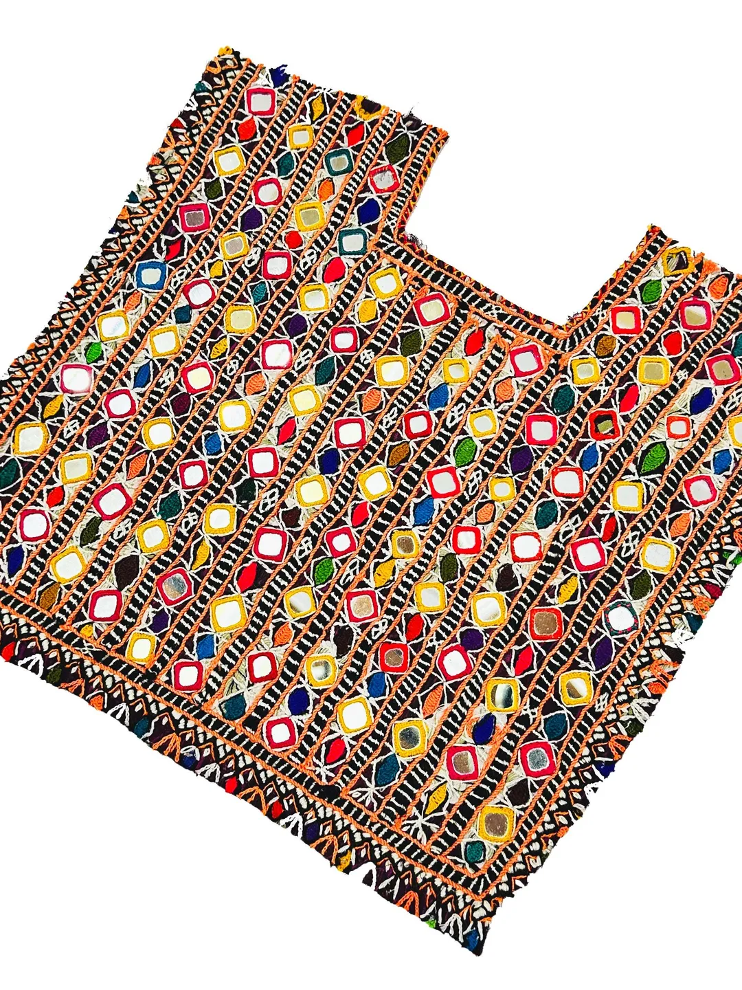 Fully Mirror Work Kutchi Banjara Afghani Handmade Embroidered Yoke Patch For Boho Hippie Dresses And Crafts.