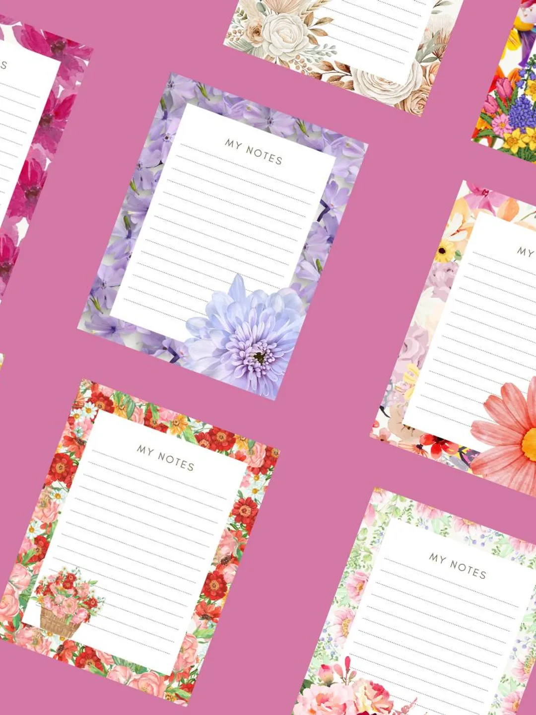 Floral Notes Pages Printable – Journal Paper Bundle (Digital Download)