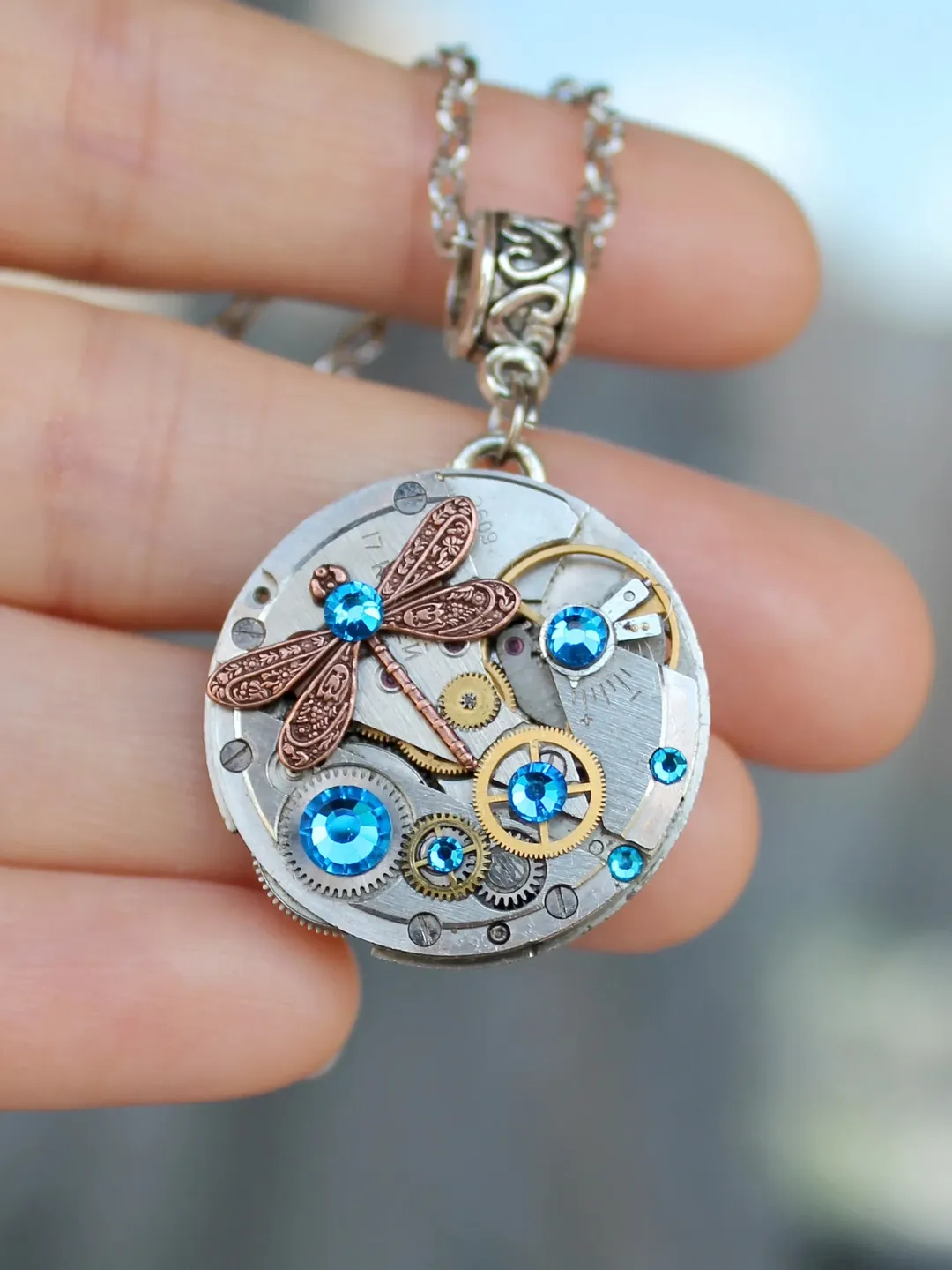 Steampunk Blue Swarovski Dragonfly Necklace 59,00 US$ Buy