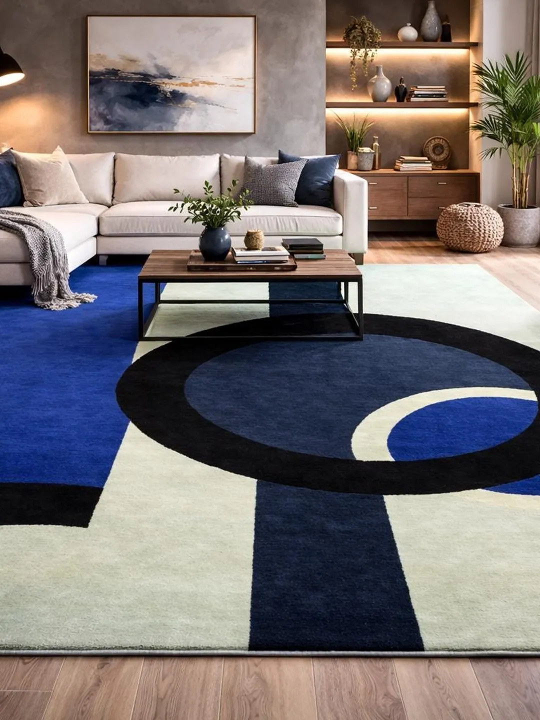 Irregular Modern Wool Rug, Abstract Geometric Hand Tufted Area Rug